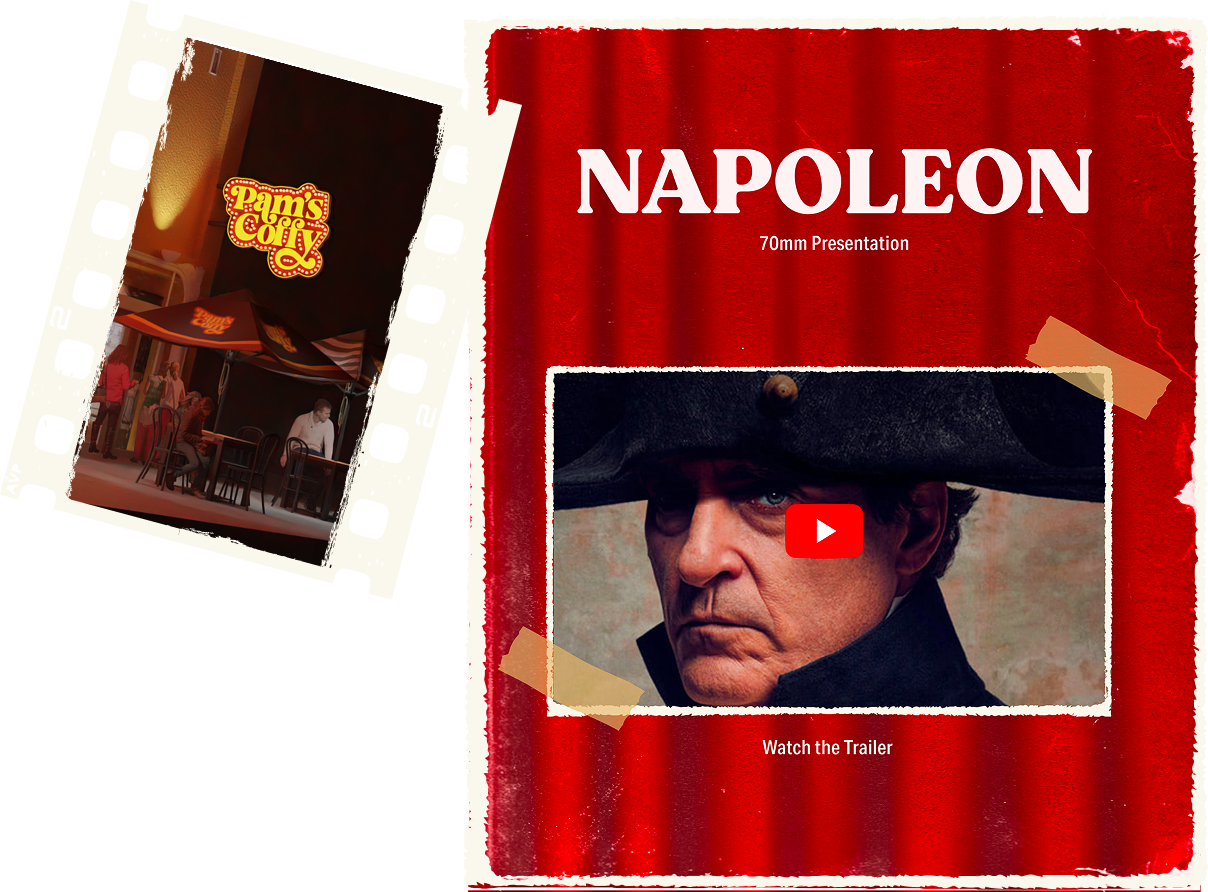 Vista Theater Hollywood collage with film strip and Napoleon movie poster