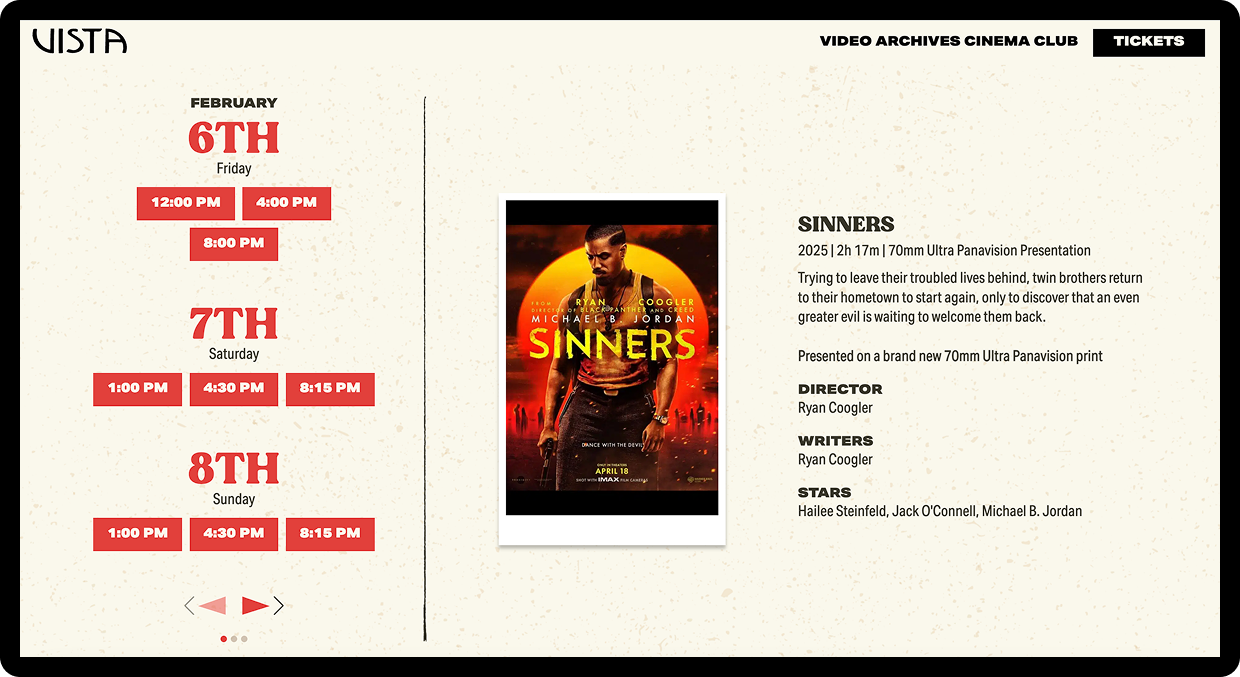 Vista Theater Hollywood film detail page design