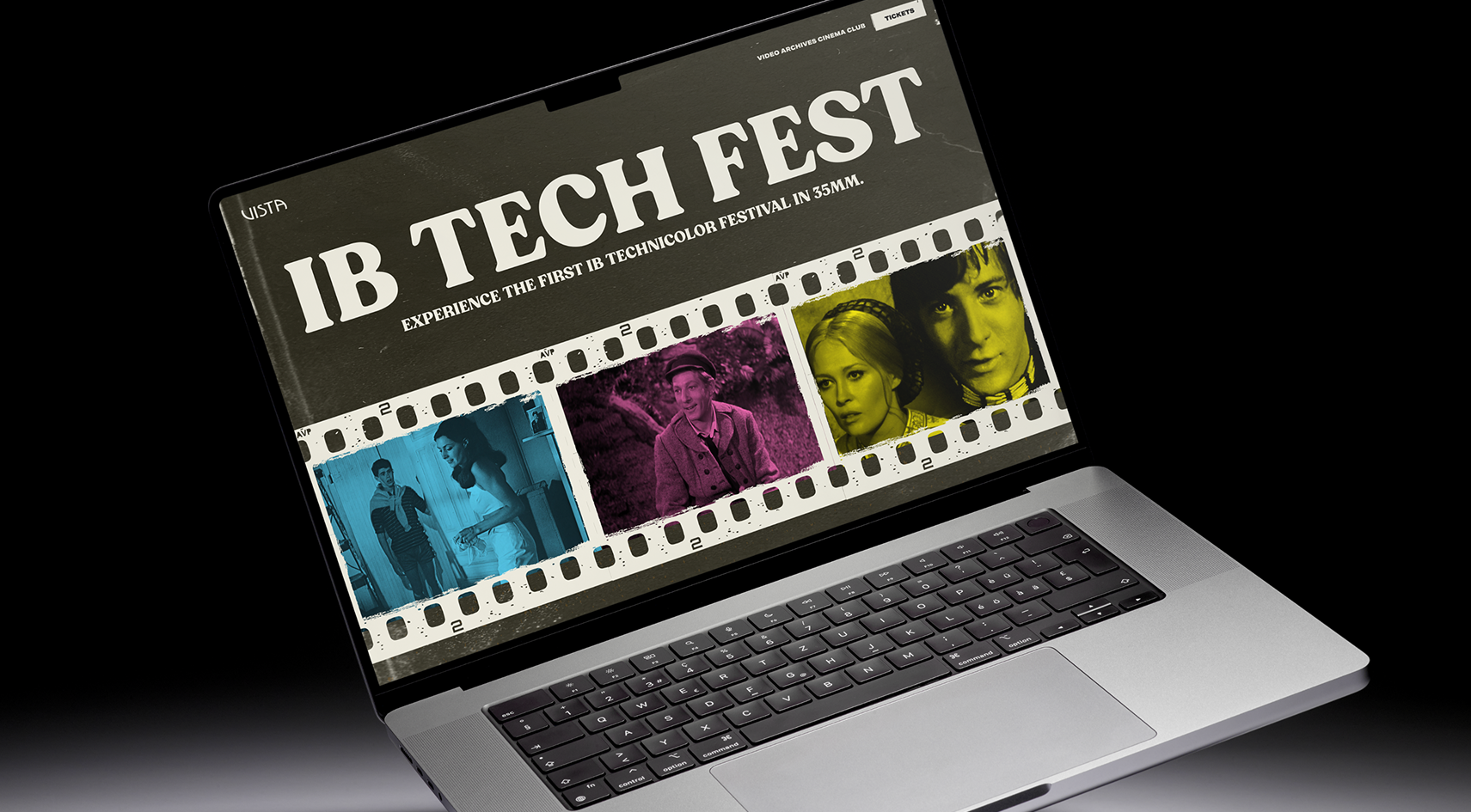 Vista Theater Hollywood IB Tech Fest landing page on laptop