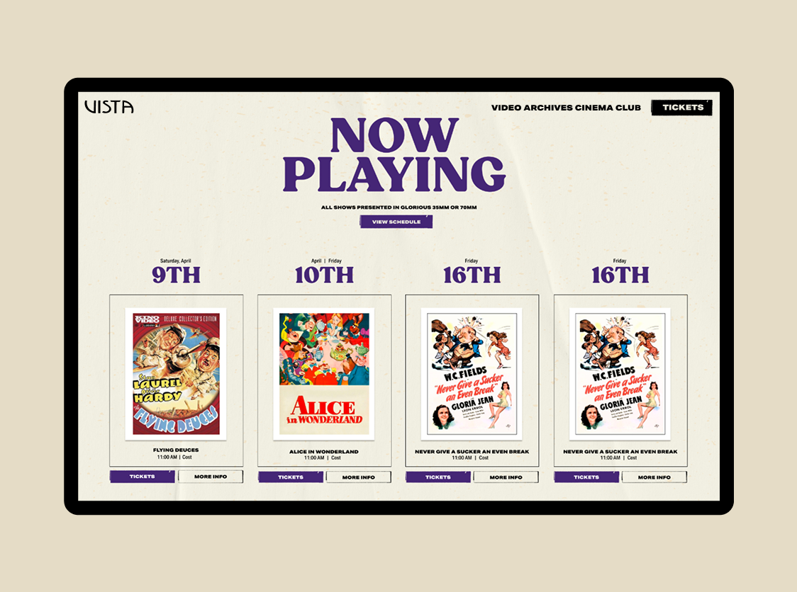 Vista Theater Hollywood Video Archives Cinema Club Now Playing page with film schedule